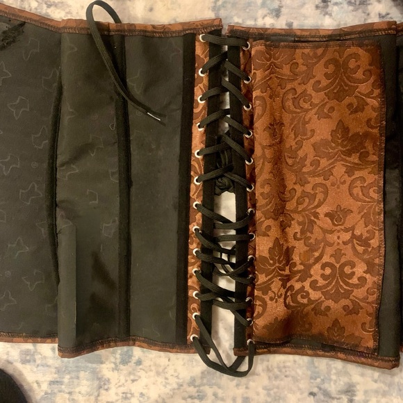 Brown and Silver Shapewear Gothic Corset with Intricate Design - Picture 6 of 7